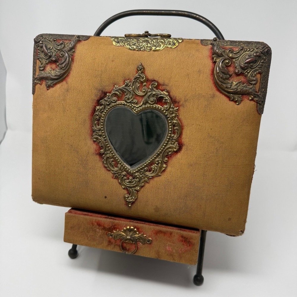 Victorian Standing Cabinet Card Photo Album Antique velvet heart mirror album